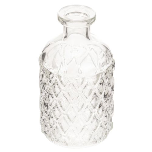 Bottiglia in vetro con motivo a rombi, bottiglia decorativa, vaso, piccola, 13 cm, 6 pezzi