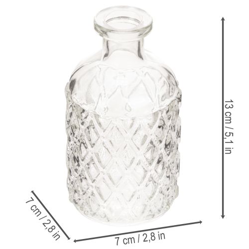 Bottiglia in vetro con motivo a rombi, bottiglia decorativa, vaso, piccola, 13 cm, 6 pezzi | Floristik24.it