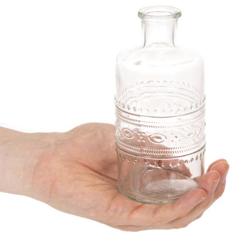 Bottiglia in vetro decorata, cilindrica, trasparente, vaso decorativo, 15 cm, 6 pezzi | Floristik24.it