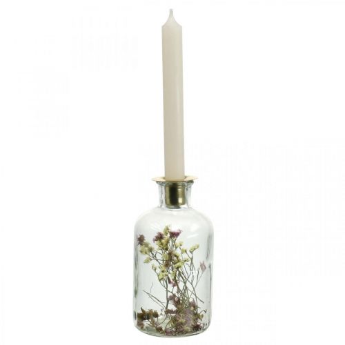 Floristik24 Bicchiere con candeliere, decoro in vetro con fiori secchi H16cm Ø8.5cm
