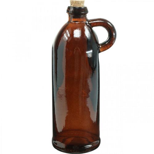 Bottiglia in vetro vintage con sughero e manico marrone Ø7.5 cm H22cm
