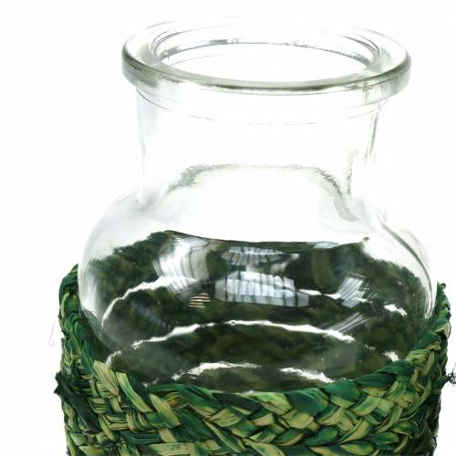 Floristik24 Bottiglia in vetro con rafia verde H12,5cm 3pz