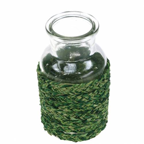 Floristik24 Bottiglia in vetro con rafia verde H12,5cm 3pz