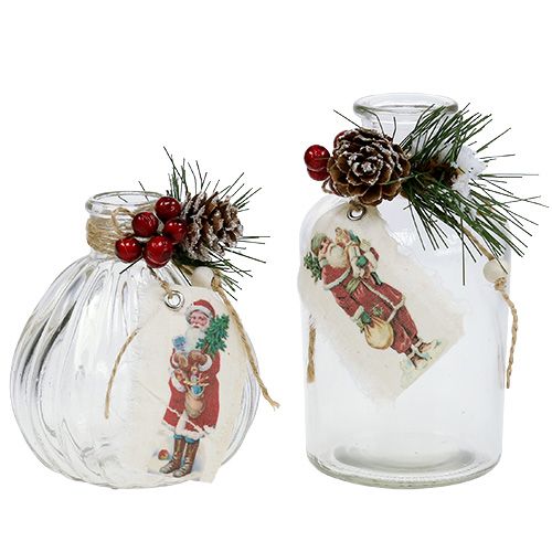 Floristik24 Bottiglie di vetro con decorazioni natalizie 2pz