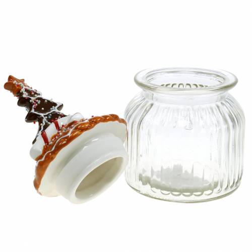Floristik24 Barattolo di vetro con coperchio in ceramica pan di zenzero bianco, marrone H21.5cm biscotto
