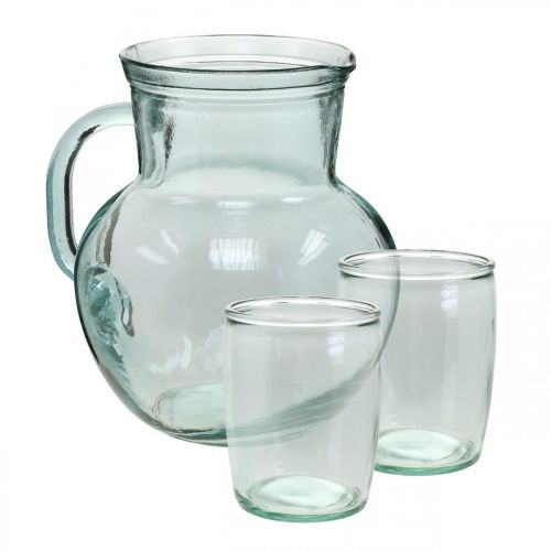 Prodotto Brocca di vetro con bicchieri, set di bevande per servire Bluastro trasparente H20cm/11,5cm 5 pezzi