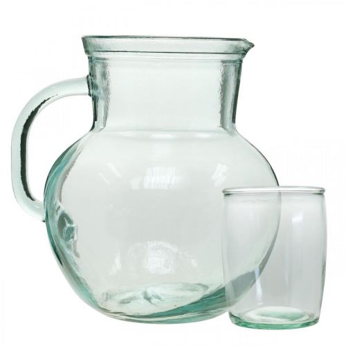Prodotto Brocca di vetro con bicchieri, set di bevande per servire Bluastro trasparente H20cm/11,5cm 5 pezzi