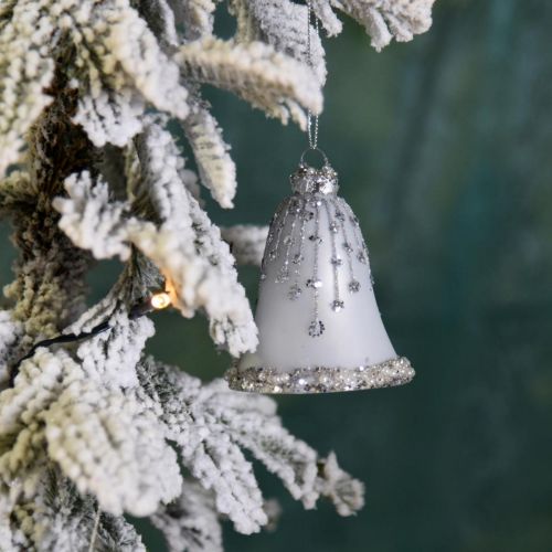 Floristik24 Campane di Natale, decorazioni per l'albero di Natale, campane di vetro Ø6,5 cm H8 cm bianco set di 2