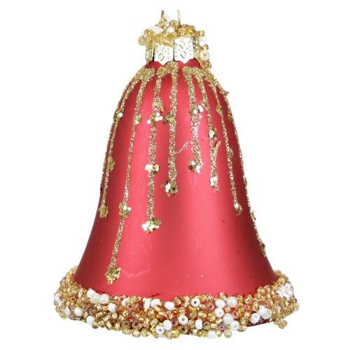 Floristik24 Campana di vetro Campane natalizie oro rosso Ø6,5 cm H8,5 cm 2 pezzi