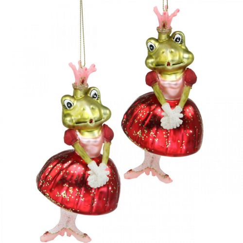 Principessa rana, addobbi per l&#39;albero di Natale, addobbi da favola, ciondoli per alberi, vero vetro H14cm 2 pezzi