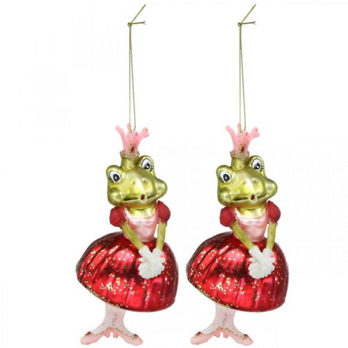 Prodotto Principessa rana, addobbi per l&#39;albero di Natale, addobbi da favola, ciondoli per alberi, vero vetro H14cm 2 pezzi