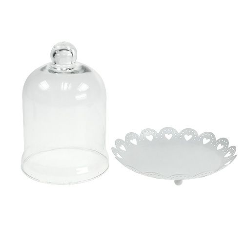 Floristik24 Cappa in vetro con piastra Ø15,5cm H17cm bianco