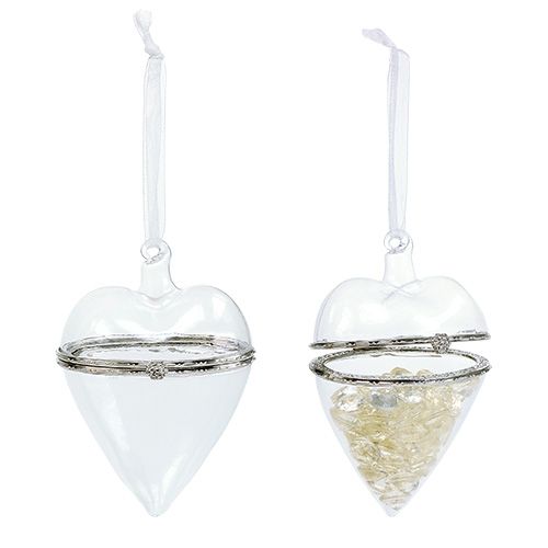 Floristik24 Cuore di vetro da riempire 7 cm x 10 cm trasparente 1 pezzo