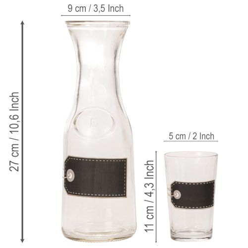 Caraffa in vetro alta 27 cm con 4 bicchieri alti 11 cm | Floristik24.it