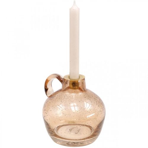 Floristik24 Candeliere Candela in Vetro Brocca Decorativa Marrone Chiaro H15.5cm