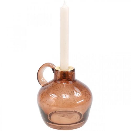 Prodotto Candeliere con asta di vetro candela brocca decorativa marrone in vetro H15.5cm