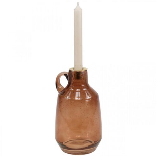 Prodotto Candeliere candelina in vetro decoro vetro marrone H22cm