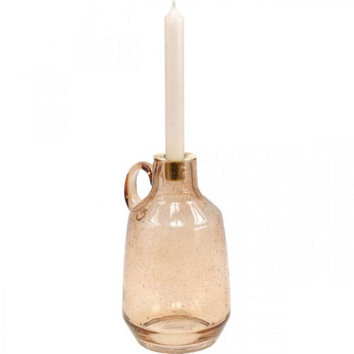 Candeliere in vetro a lume di candela in vetro marrone Deco H22cm