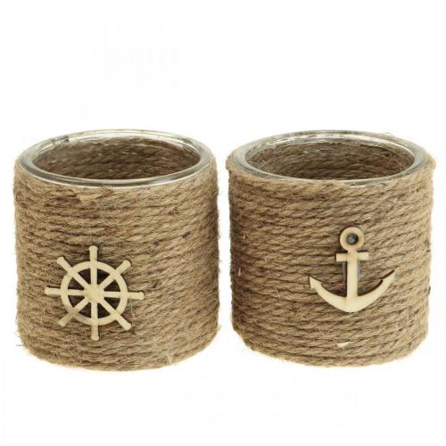 Floristik24 Porta tealight Lanterna Maritim in vetro Ø10,5cm H10cm 2pz