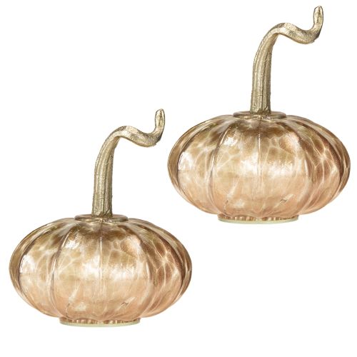 Floristik24 Decorazione da tavolo a forma di zucca in vetro, zucca autunnale in vetro e metallo H14cm, 2 pezzi