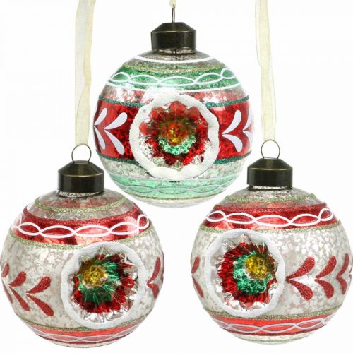 Floristik24 Palline per albero di Natale con motivo, decorazioni per l&#39;albero, palline di Natale colorate H9cm Ø8cm vero vetro 3pz