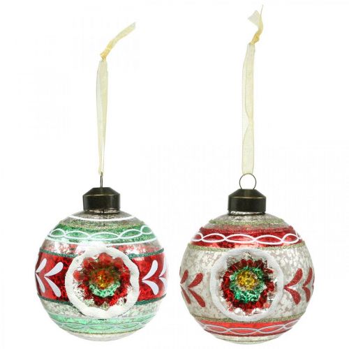 Floristik24 Palline per albero di Natale con motivo, decorazioni per l&#39;albero, palline di Natale colorate H9cm Ø8cm vero vetro 3pz
