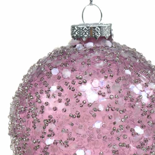 Floristik24 Decorazione per albero di Natale Palla di vetro con paillette Viola Ø8cm 4 pezzi