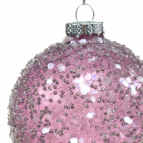 Prodotto Decorazione per albero di Natale Palla di vetro con paillette Viola Ø8cm 4 pezzi