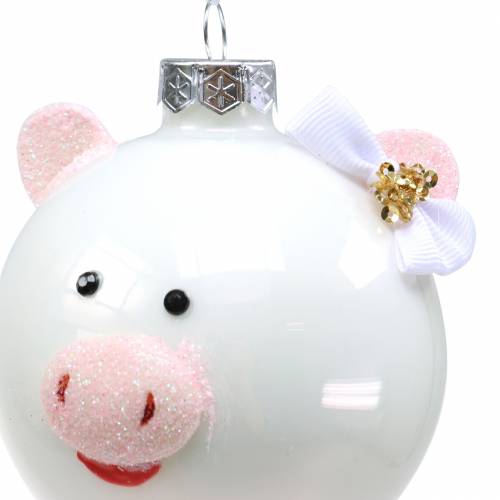 Floristik24 Decorazione albero di natale pallina di vetro maialino rosa/bianco Ø8cm 2pz