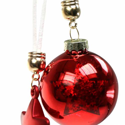 Floristik24 Decorazione albero di Natale palla di vetro con stella rossa 5cm