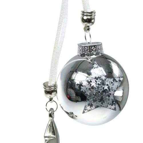Prodotto Decorazione albero di Natale palla di vetro con stella argento 5cm
