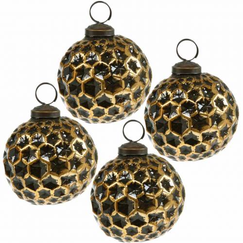 Floristik24 Palla di Natale a nido d'ape marrone, dorata Ø7,5cm 4 pezzi