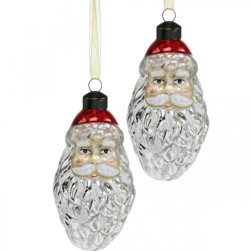 Ciondolo decorativo Babbo Natale, decorazione dell&#39;avvento, decorazione per albero di Natale in vero vetro, aspetto vintage H12cm Øcm 2pz