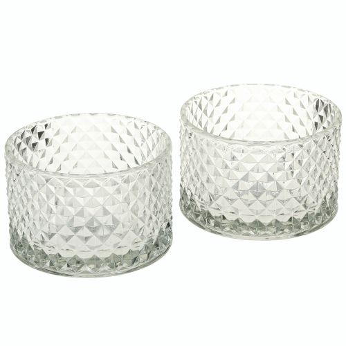 Prodotto Portacandele in vetro trasparente retro diamante Ø10,5cm 2 pezzi