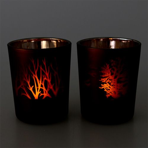 Floristik24 Luce in vetro con motivo marrone Ø5,5cm H6,5cm 4 pezzi