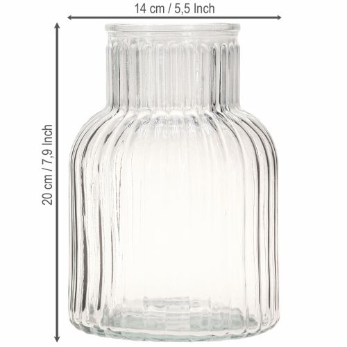 Prodotto Vaso in vetro per fiori con scanalature in vetro retrò trasparente Ø13,5cm H20cm
