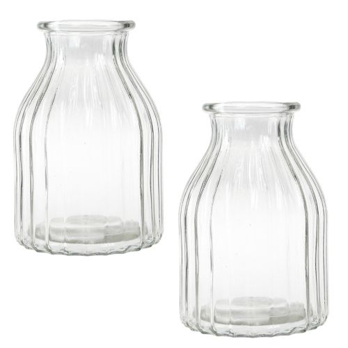 Prodotto Vaso in vetro con scanalature per vasi in vetro decorativo trasparente Ø12cm H18cm 2 pezzi