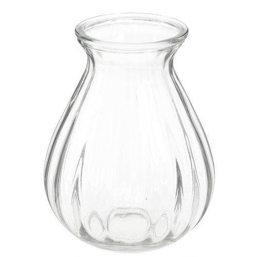 Vaso in vetro vaso bulboso con scanalature trasparente Ø11cm H14cm 2pz