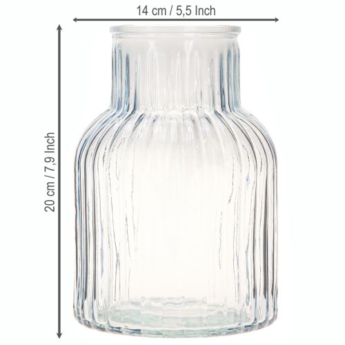 Prodotto Vaso per fiori con scanalature in vetro blu Ø13,5cm H20cm