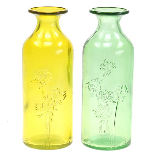 Floristik24 Bottiglia vaso di vetro giallo, verde H19cm 2 pezzi