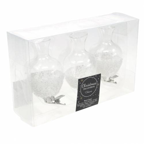 Floristik24 Vaso in vetro con clip glitter e perle Ø4,9cm H9,5cm trasparente 3pz