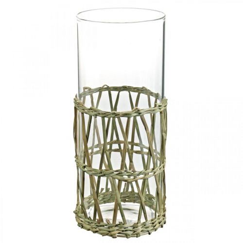 Floristik24 Vaso in vetro cilindro vaso decorativo erbe intrecciate Ø8cm H21.5cm