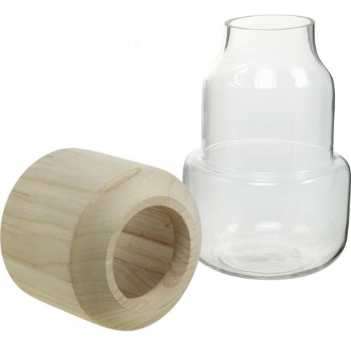 Floristik24 Vaso in vetro con vaso decorativo in legno per floristica secca H20cm