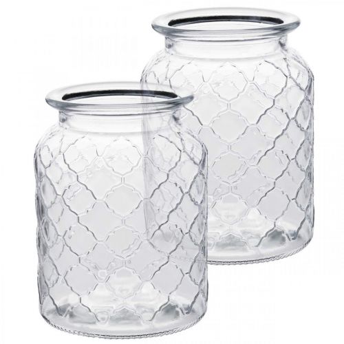 Vaso in vetro con motivo a rombi, lanterna, vaso decorativo in vetro, decorazione da tavola 2 pezzi