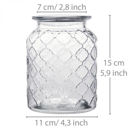 Floristik24 Vaso in vetro con motivo a rombi, lanterna, vaso decorativo in vetro, decorazione da tavola 2 pezzi
