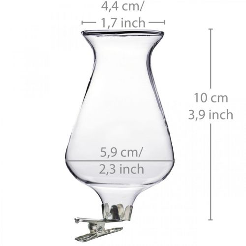 Floristik24 Vaso tulipano in vetro con clip Ø5,9cm H11cm trasparente 4pz