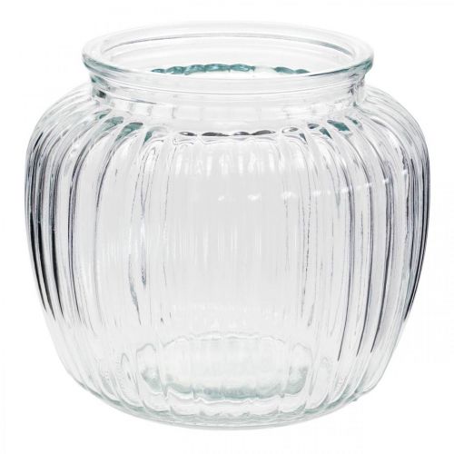 Floristik24 Vaso in vetro rigato Ø14cm H13cm