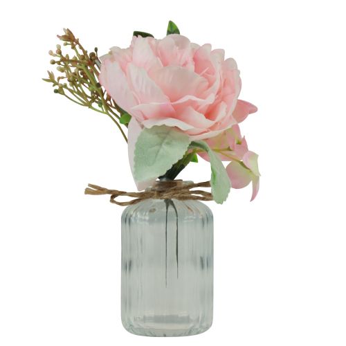 Floristik24 Vaso in vetro con decorazione da tavolo artificiale rosa peonia 20 cm