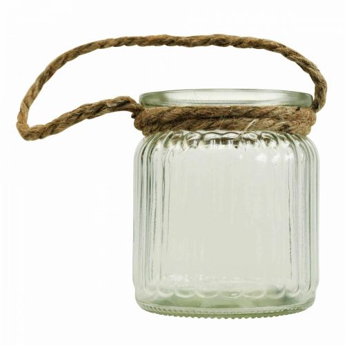 Floristik24 Vaso in vetro per appendere lanterna in corda di vetro Ø8cm H9cm