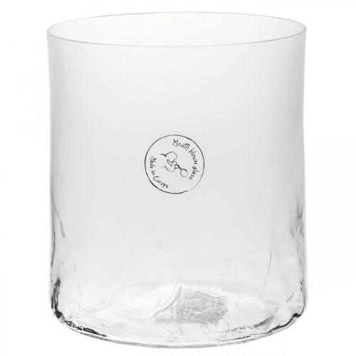 Floristik24 Vaso cilindrico in vetro Crackle chiaro, satinato Ø13cm H13,5cm